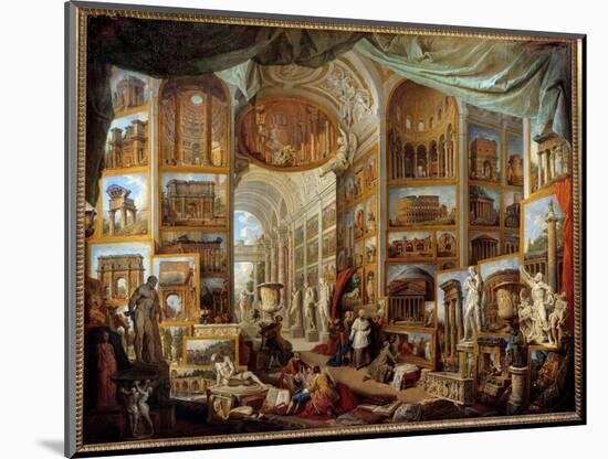 Gallery of a Collector. Gallery of Views of Ancient Rome. Painting by Giovanni Paolo Pannini (Panin-Giovanni Paolo Pannini or Panini-Mounted Giclee Print
