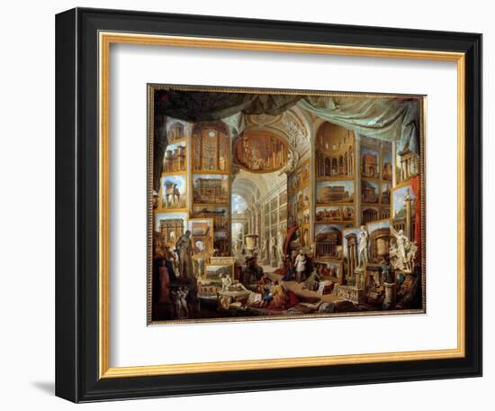 Gallery of a Collector. Gallery of Views of Ancient Rome. Painting by Giovanni Paolo Pannini (Panin-Giovanni Paolo Pannini or Panini-Framed Giclee Print