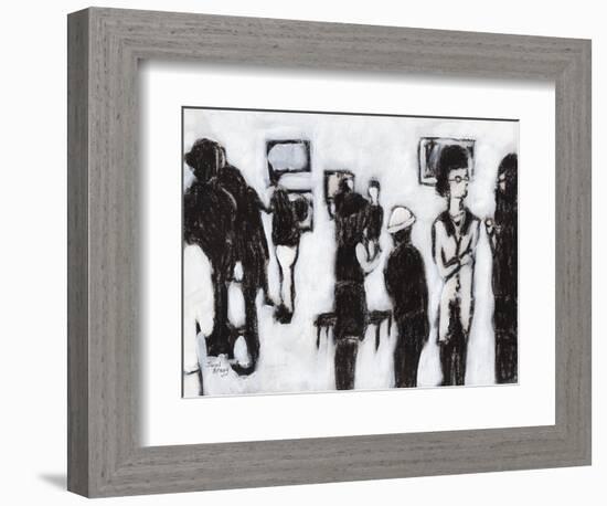 Gallery Opening in Charcoal and Gesso, C.2017 (Charcoal and Gesso on Paper)-Janel Bragg-Framed Giclee Print
