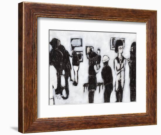 Gallery Opening in Charcoal and Gesso, C.2017 (Charcoal and Gesso on Paper)-Janel Bragg-Framed Giclee Print