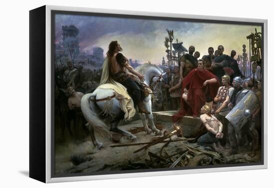 Gallic Chief Vercingetorix Throws His Sword at Feet of Julius Caesar, 46 BC-Lionel Noel Royer-Framed Stretched Canvas