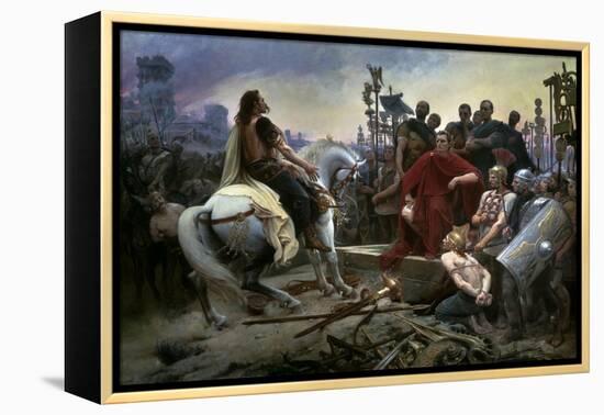 Gallic Chief Vercingetorix Throws His Sword at Feet of Julius Caesar, 46 BC-Lionel Noel Royer-Framed Stretched Canvas