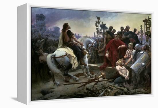 Gallic Chief Vercingetorix Throws His Sword at Feet of Julius Caesar, 46 BC-Lionel Noel Royer-Framed Stretched Canvas