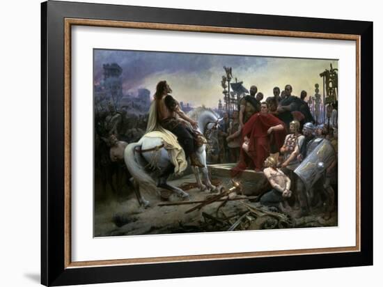 Gallic Chief Vercingetorix Throws His Sword at Feet of Julius Caesar, 46 BC-Lionel Noel Royer-Framed Art Print