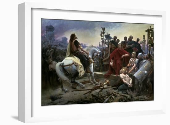 Gallic Chief Vercingetorix Throws His Sword at Feet of Julius Caesar, 46 BC-Lionel Noel Royer-Framed Art Print