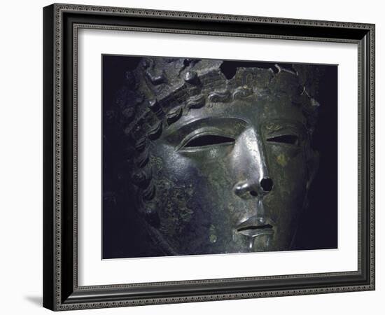 Gallic Helmet Found at D'Amfreville, Eure, Site of Alesia Battlefield Where Caesar Defeated Gauls-Gjon Mili-Framed Photographic Print