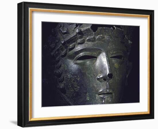 Gallic Helmet Found at D'Amfreville, Eure, Site of Alesia Battlefield Where Caesar Defeated Gauls-Gjon Mili-Framed Photographic Print