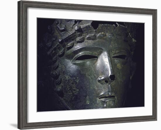 Gallic Helmet Found at D'Amfreville, Eure, Site of Alesia Battlefield Where Caesar Defeated Gauls-Gjon Mili-Framed Photographic Print