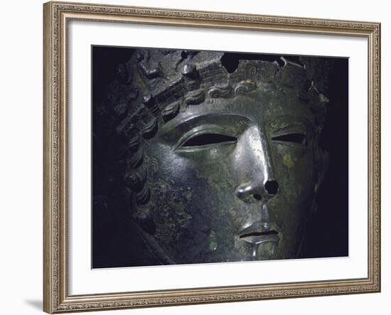 Gallic Helmet Found at D'Amfreville, Eure, Site of Alesia Battlefield Where Caesar Defeated Gauls-Gjon Mili-Framed Photographic Print