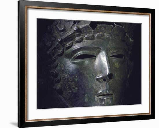 Gallic Helmet Found at D'Amfreville, Eure, Site of Alesia Battlefield Where Caesar Defeated Gauls-Gjon Mili-Framed Photographic Print