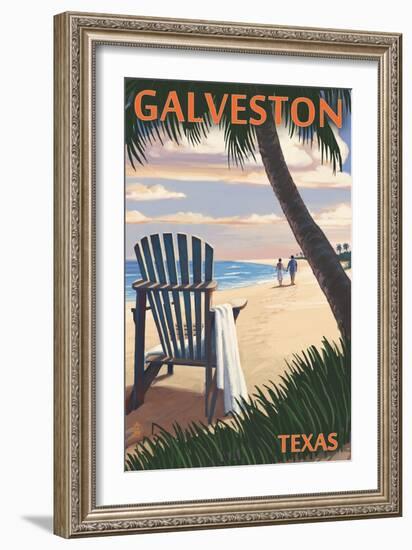 Galveston, Texas - Adirondack Chairs and Sunset-Lantern Press-Framed Premium Giclee Print