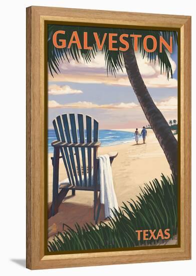 Galveston, Texas - Adirondack Chairs and Sunset-Lantern Press-Framed Stretched Canvas
