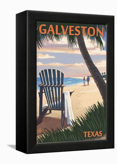 Galveston, Texas - Adirondack Chairs and Sunset-Lantern Press-Framed Stretched Canvas