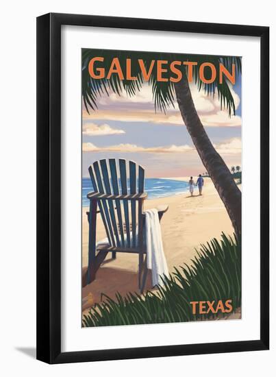 Galveston, Texas - Adirondack Chairs and Sunset-Lantern Press-Framed Art Print