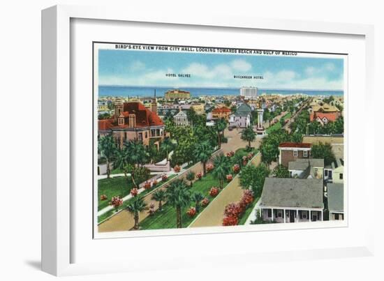 Galveston, Texas - Aerial View from City Hall Towards the Beach and Gulf of Mexico, c.1947-Lantern Press-Framed Art Print