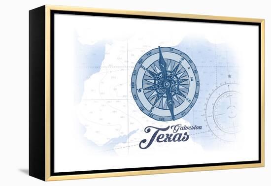 Galveston, Texas - Compass - Blue - Coastal Icon-Lantern Press-Framed Stretched Canvas