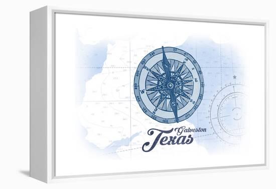 Galveston, Texas - Compass - Blue - Coastal Icon-Lantern Press-Framed Stretched Canvas