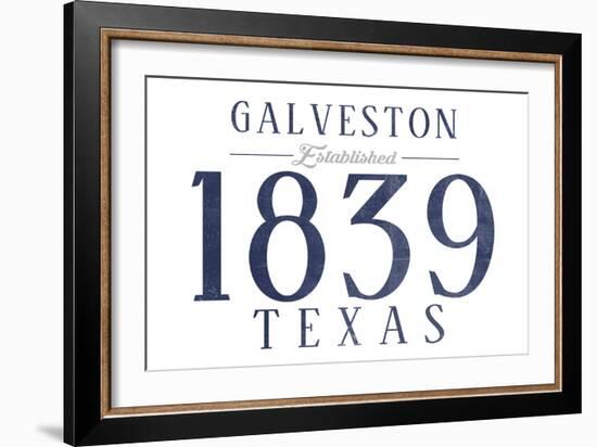 Galveston, Texas - Established Date (Blue)-Lantern Press-Framed Art Print