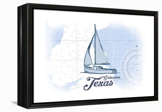 Galveston, Texas - Sailboat - Blue - Coastal Icon-Lantern Press-Framed Stretched Canvas