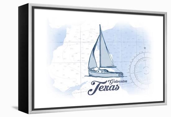 Galveston, Texas - Sailboat - Blue - Coastal Icon-Lantern Press-Framed Stretched Canvas