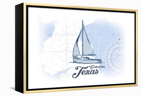 Galveston, Texas - Sailboat - Blue - Coastal Icon-Lantern Press-Framed Stretched Canvas