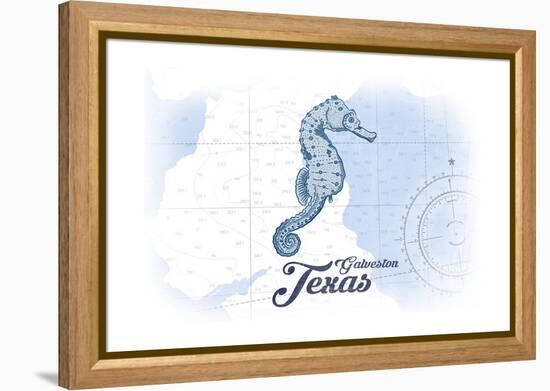 Galveston, Texas - Seahorse - Blue - Coastal Icon-Lantern Press-Framed Stretched Canvas