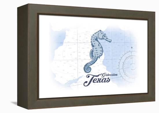 Galveston, Texas - Seahorse - Blue - Coastal Icon-Lantern Press-Framed Stretched Canvas