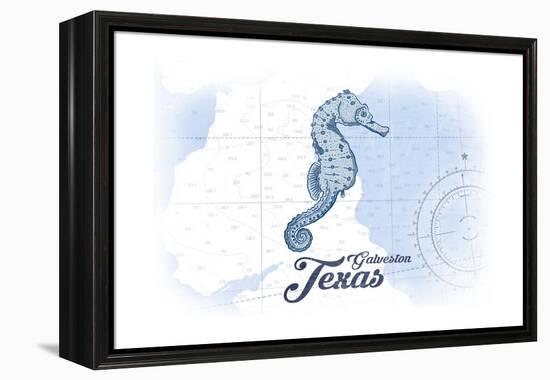 Galveston, Texas - Seahorse - Blue - Coastal Icon-Lantern Press-Framed Stretched Canvas