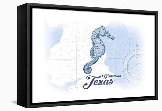 Galveston, Texas - Seahorse - Blue - Coastal Icon-Lantern Press-Framed Stretched Canvas