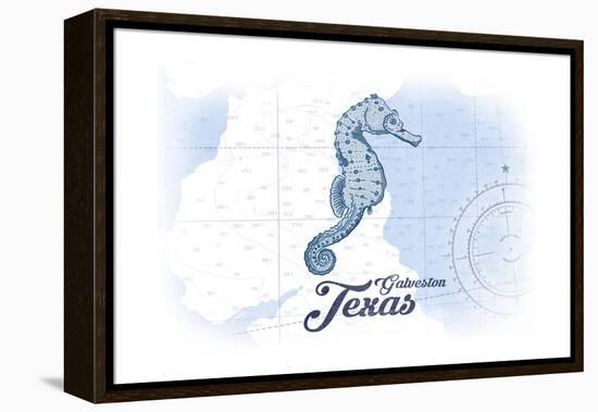 Galveston, Texas - Seahorse - Blue - Coastal Icon-Lantern Press-Framed Stretched Canvas