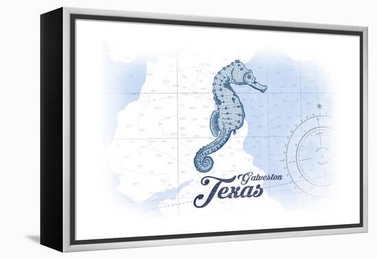 Galveston, Texas - Seahorse - Blue - Coastal Icon-Lantern Press-Framed Stretched Canvas