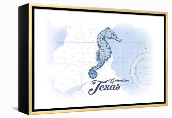 Galveston, Texas - Seahorse - Blue - Coastal Icon-Lantern Press-Framed Stretched Canvas