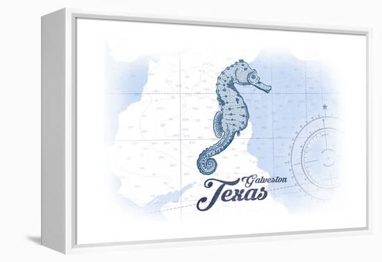 Galveston, Texas - Seahorse - Blue - Coastal Icon-Lantern Press-Framed Stretched Canvas