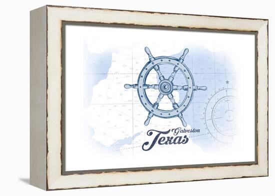 Galveston, Texas - Ship Wheel - Blue - Coastal Icon-Lantern Press-Framed Stretched Canvas