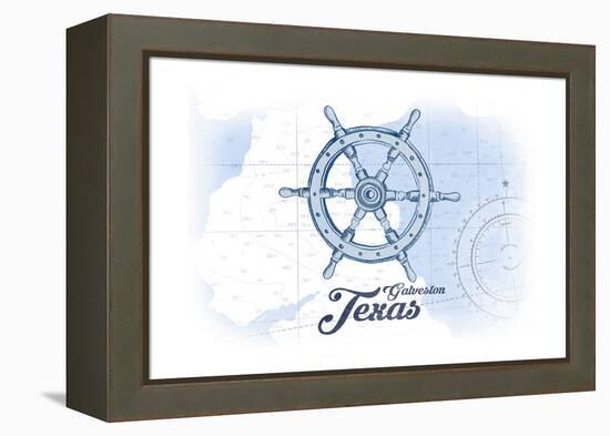 Galveston, Texas - Ship Wheel - Blue - Coastal Icon-Lantern Press-Framed Stretched Canvas