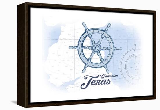 Galveston, Texas - Ship Wheel - Blue - Coastal Icon-Lantern Press-Framed Stretched Canvas