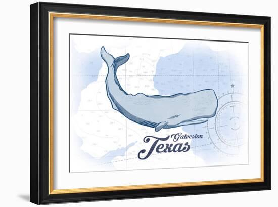 Galveston, Texas - Whale - Blue - Coastal Icon-Lantern Press-Framed Art Print