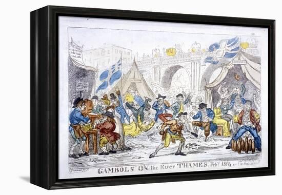 Gambols on the River Thames, Feby, 1814-George Cruikshank-Framed Premier Image Canvas