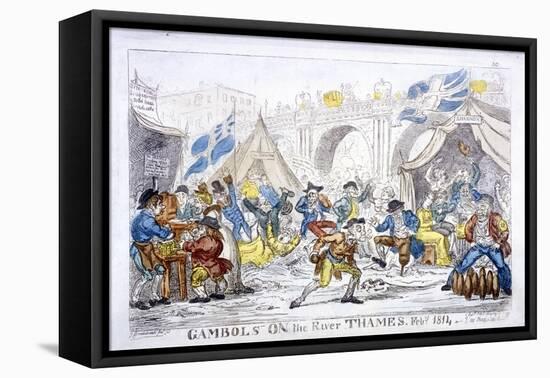 Gambols on the River Thames, Feby, 1814-George Cruikshank-Framed Premier Image Canvas