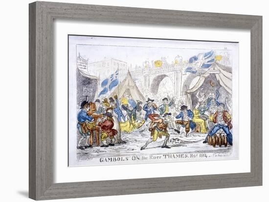 Gambols on the River Thames, Feby, 1814-George Cruikshank-Framed Giclee Print