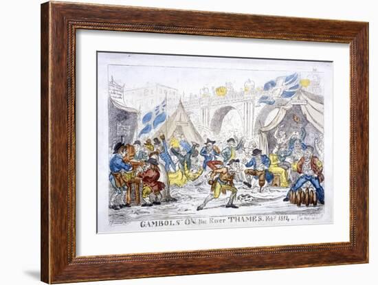 Gambols on the River Thames, Feby, 1814-George Cruikshank-Framed Giclee Print