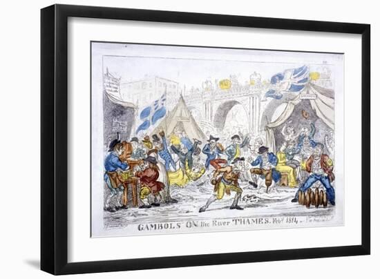 Gambols on the River Thames, Feby, 1814-George Cruikshank-Framed Giclee Print