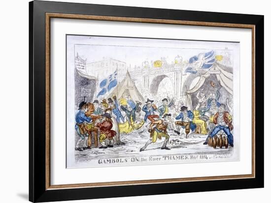 Gambols on the River Thames, Feby, 1814-George Cruikshank-Framed Giclee Print