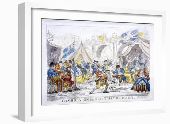 Gambols on the River Thames, Feby, 1814-George Cruikshank-Framed Giclee Print