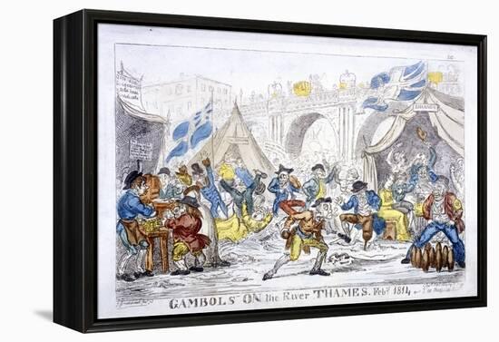 Gambols on the River Thames, Feby, 1814-George Cruikshank-Framed Premier Image Canvas