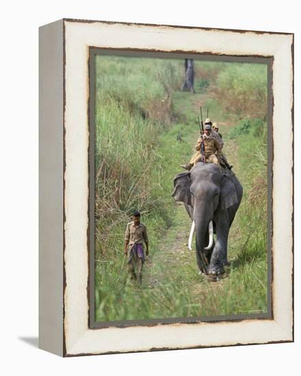 Game Guards Patrolling on Elephant Back, Kaziranga National Park, Assam State, India-Steve & Ann Toon-Framed Premier Image Canvas