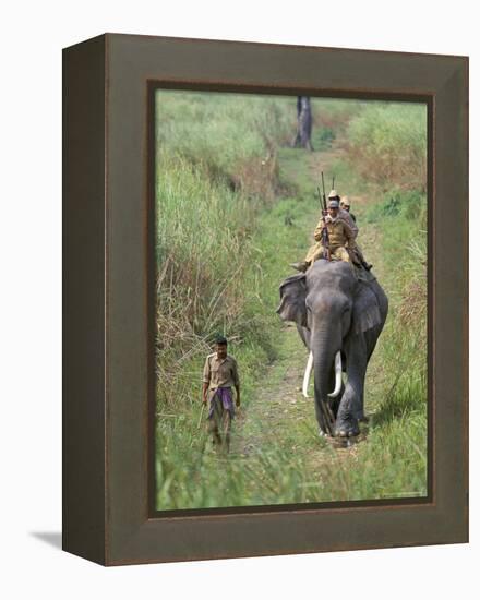 Game Guards Patrolling on Elephant Back, Kaziranga National Park, Assam State, India-Steve & Ann Toon-Framed Premier Image Canvas