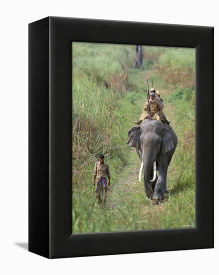 Game Guards Patrolling on Elephant Back, Kaziranga National Park, Assam State, India-Steve & Ann Toon-Framed Premier Image Canvas