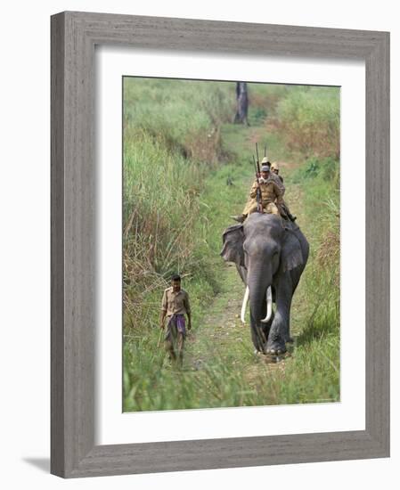 Game Guards Patrolling on Elephant Back, Kaziranga National Park, Assam State, India-Steve & Ann Toon-Framed Photographic Print