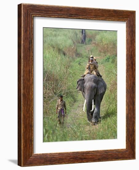 Game Guards Patrolling on Elephant Back, Kaziranga National Park, Assam State, India-Steve & Ann Toon-Framed Photographic Print